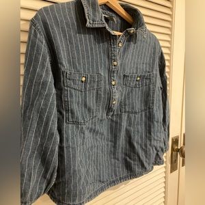 Forever 21 Cropped 3/4 Sleeve Denim-like Striped Top Size Small